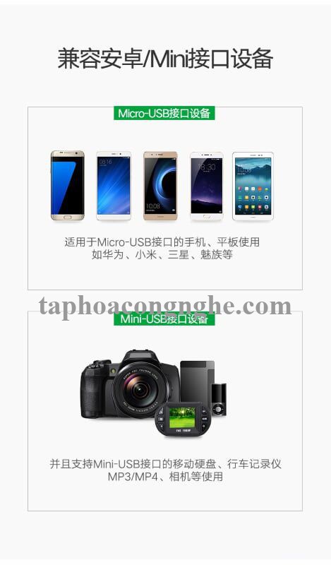 Ugreen 40770 0.5M màu Trắng Cáp sạc truyền dữ liệu USB 2.0 sang MICRO USB + MINI USB US178 30040770